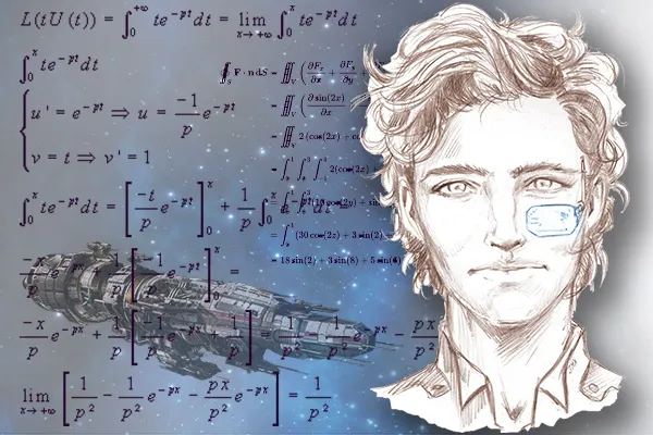 Damienzo Loris Portrait de Damienzo devant les équations des incurvées qu'il maîtrise